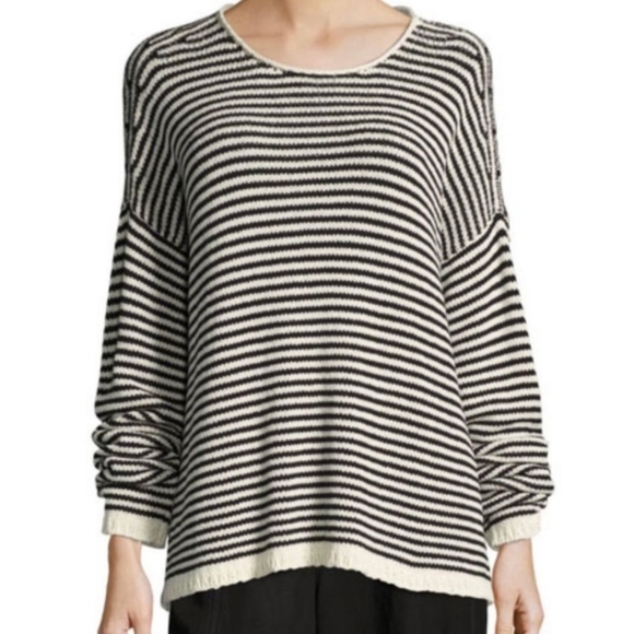 Eileen Fisher Tops - Eileen Fisher Cozy Striped Box Knit Top, Soft White/Black | Size PM